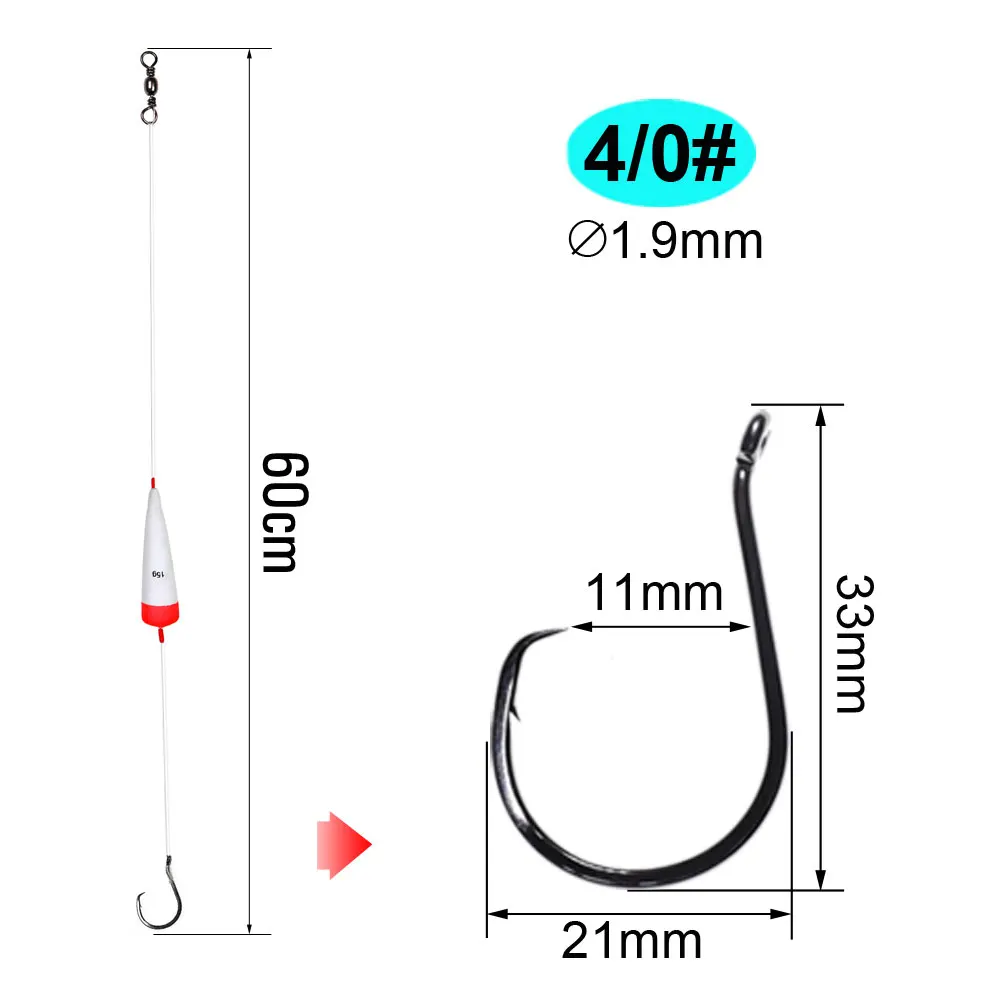 Juego de aparejos de pesca hechos a mano, cebo flotante antideslizante con anzuelos circulares de garra, 4/0, 5/0, 6/0, 2 unidades - imagen 5