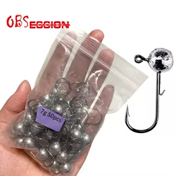 OBSESSION W001, 50 unids/bolsa, anzuelo de Metal duro con púas, anzuelo de cabeza de plantilla para pesca en agua salada, cabeza de plantilla de vástago largo para cebo de gusano suave