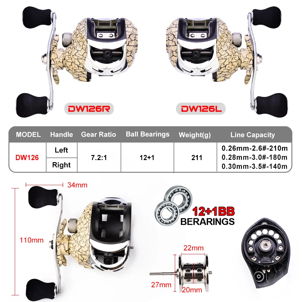 Carrete de pesca baitcasting, la nueva rueda de metal 12 plus 1BB, 7,2: 1, carretes de pesca de mar - imagen 2