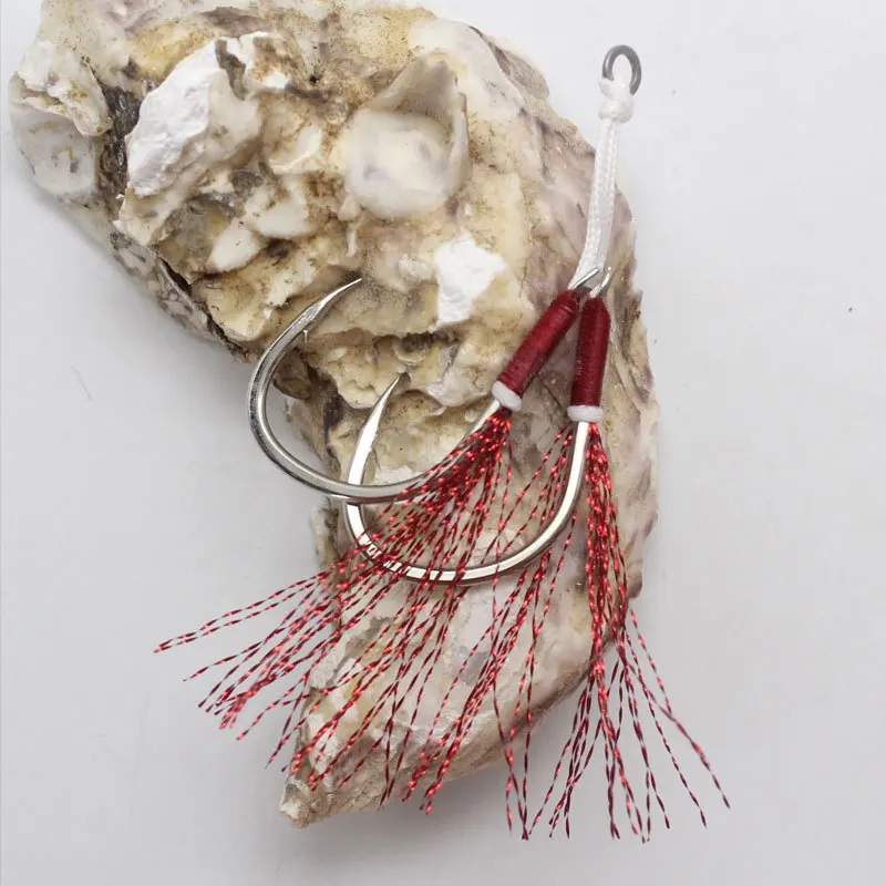 100 pares de anzuelos dobles 16 #   18 #   20 #   24 #   Anzuelos de pelo rojo, señuelo de alambre brillante dorado, accesorios para anzuelos de Pesca, aparejos de Pesca - imagen 5