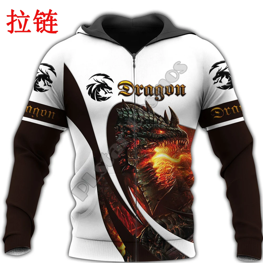 Sudadera pesca estampado dragón mazmorra 3D capucha unisex cremallera - imagen 2