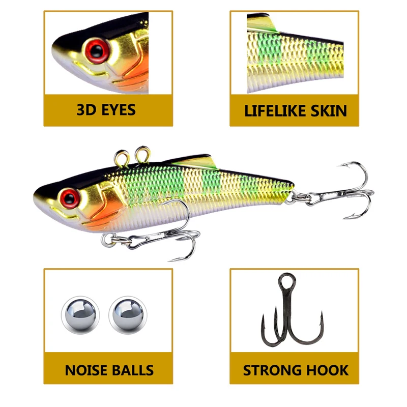 Señuelo de pesca Vib de 7cm y 7g, Wobblers de hundimiento duro para pesca de Lucio, Crankbaits, cebos de manivela, señuelos artificiales VIB para pesca - imagen 2