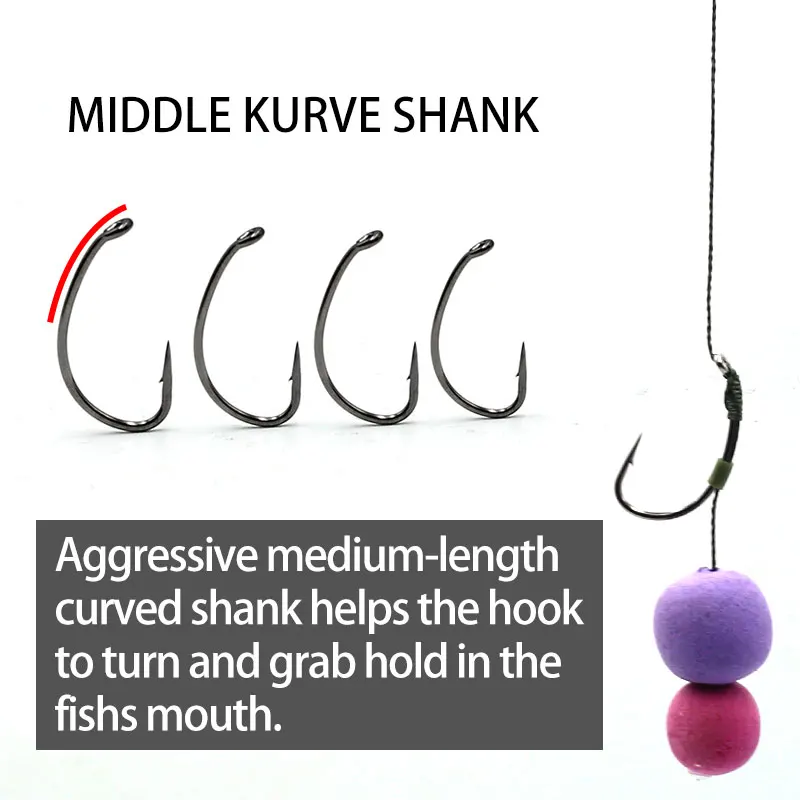 Anzuelo de carpa de clase 20PCS, vástago curvo, anzuelo de pesca de carpa mediano, con púas de acero alto en carbono importado de Japón, aparejos gruesos de carpa - imagen 4