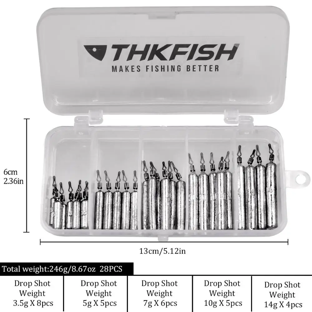 THKFISH 28 Uds Kits de plomos de pesca para Drop Shot Rig 14g 10g 7g 5g 3,5g pesas de plomo juego de aparejos de pesca Accesorios - imagen 5