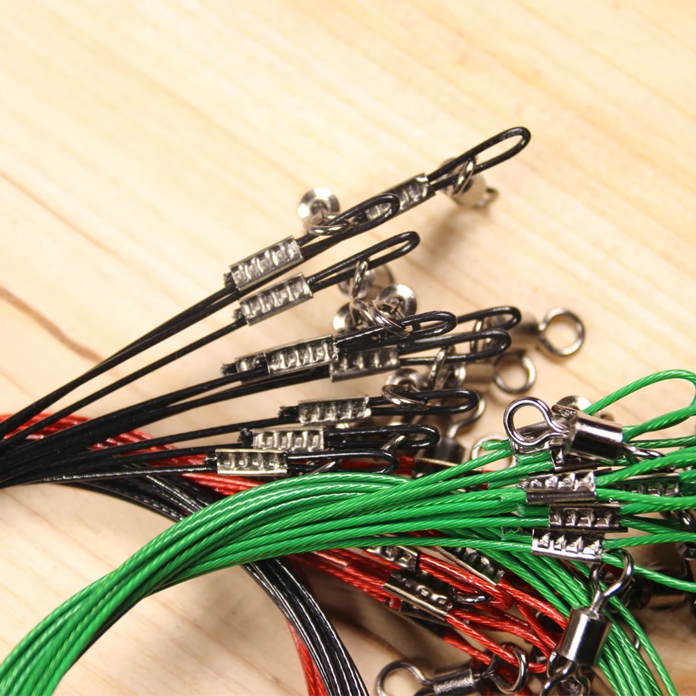 10 Uds., 50cm, 150LB de alambre grueso, líder de pesca de acero, rastreo con señuelo giratorio a presión, conector de anzuelo, accesorios de pesca de agua salada - imagen 5