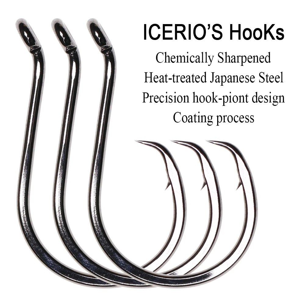 ICERIO 15/25 Uds. Anzuelos anticorrosión para agua salada, anzuelo circular de pesca con punta afilada, anit de acero japonés, anzuelos oxidados - imagen 4
