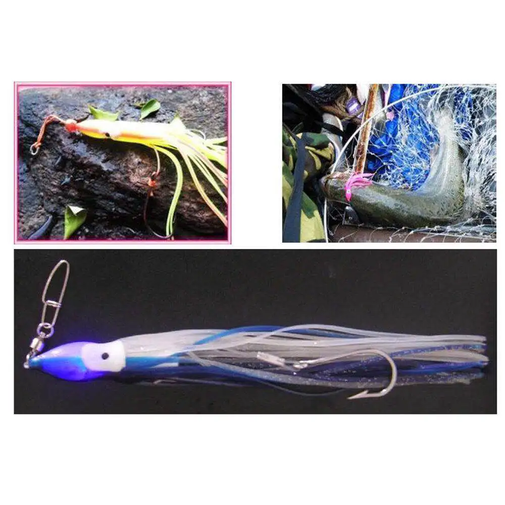 AS 10 Uds. Señuelo suave de pulpo de 12cm, cebo de calamar, anzuelos de calamar luminosos de goma, faldas, Señuelos de Pesca, cebos artificiales de pez vela, colores mezclados - imagen 5