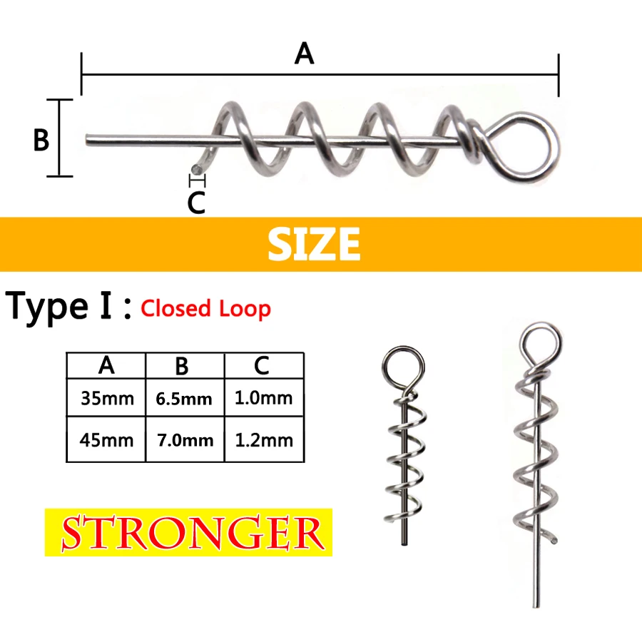 Anzuelo de pesca de todos los tamaños, pasadores centrales, cebo de pesca en espiral, bloqueo de manivela de resorte pequeño/grande de acero para accesorios de pesca con señuelo suave - imagen 3
