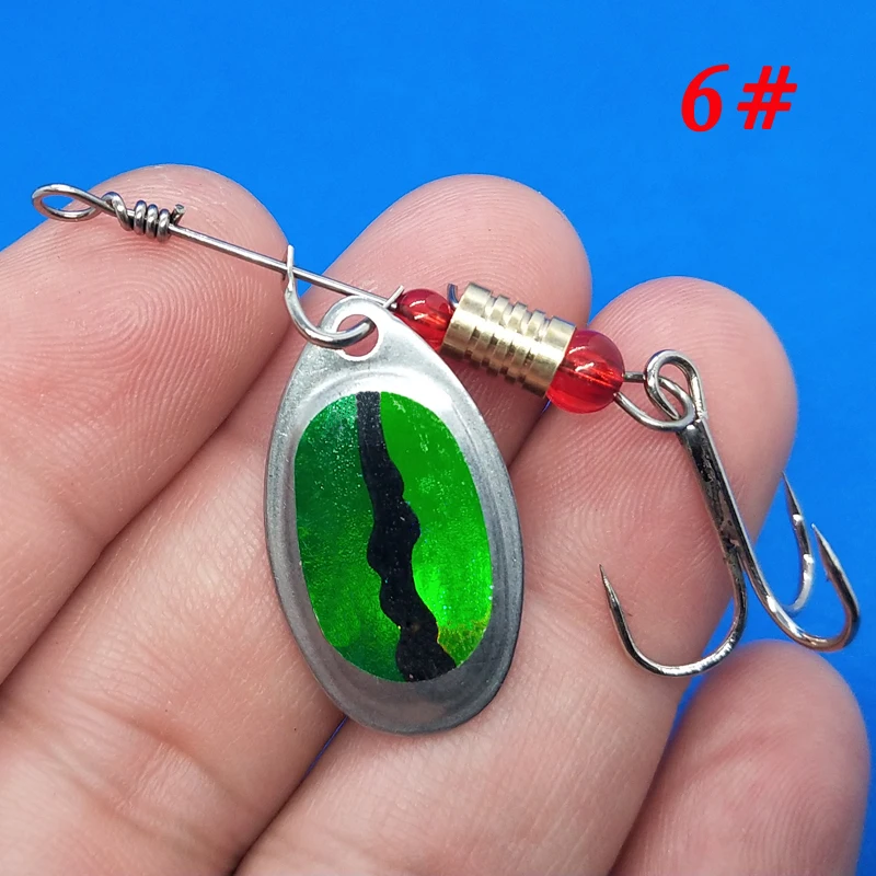 Señuelos de Pesca giratorios de 13 colores, anzuelos Wobblers CrankBaits, plantilla de Metal brillante con lentejuelas, cuchara de trucha con ganchos para Pesca de carpa - imagen 5