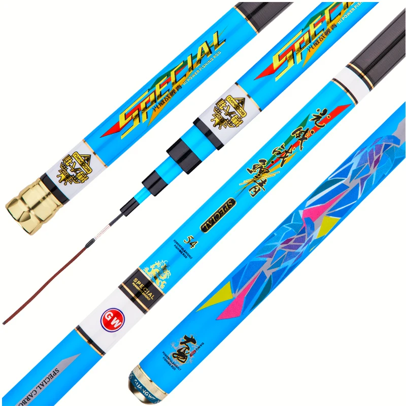 Caña de pescar telescópica, caña giratoria de fibra de carbono dura, superligera, de Taiwán, 3,6 M-10M - imagen 2