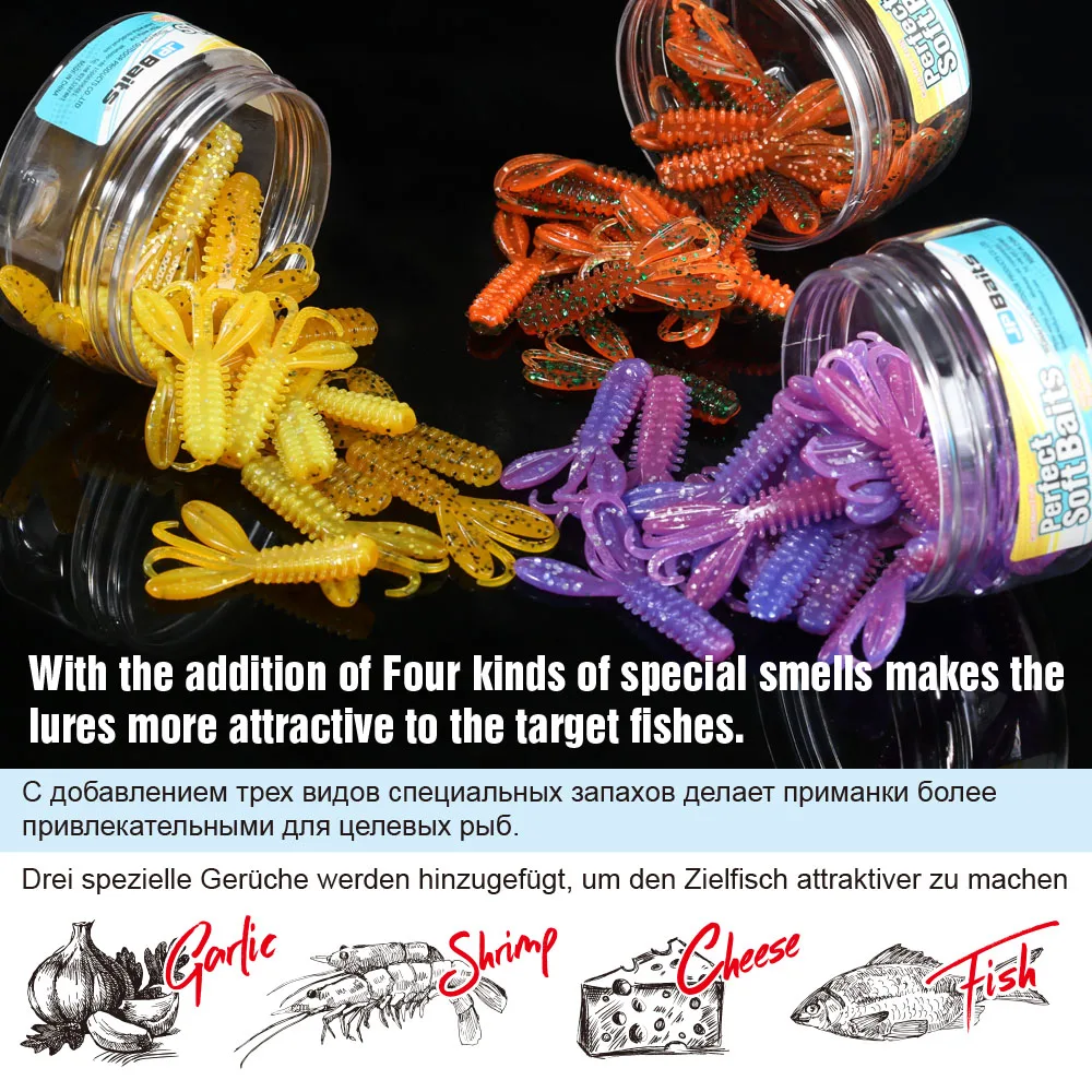 Softbait Wobblers gusano de pesca 4,5 cm 1,5g 20 piezas/tarro de silicona suave señuelo tipo Gamba Jig Wobbler cebo de lubina pesca Artificial - imagen 3