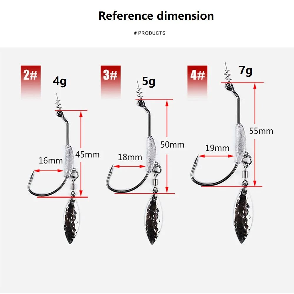 Anzuelos de pesca Offset, 4g, 5g, 7g, manivela con cuchara, cebos blandos, plomo, cuchara de Metal, lentejuelas - imagen 2