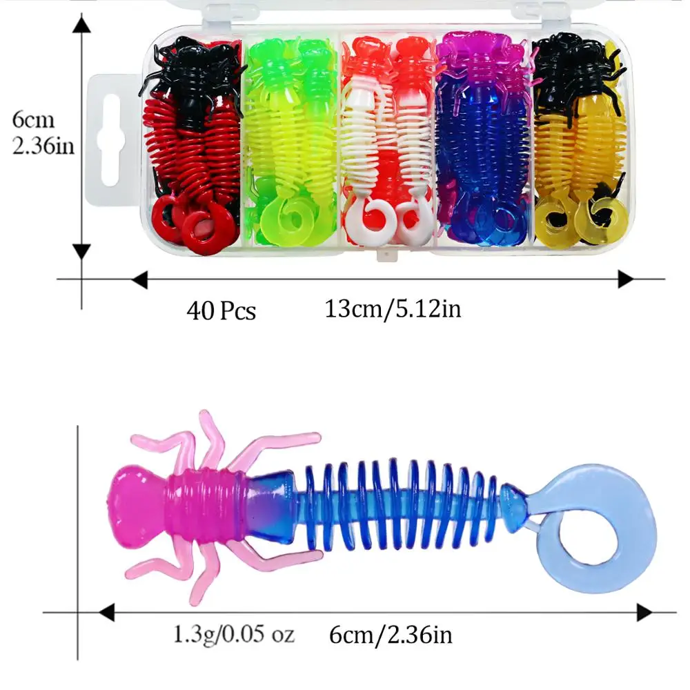 THKFISH 40 Uds. Señuelos blandos de pesca larva gusano 60mm 1,3g sabor a camarón Wobblers de pesca cebo Artificial de silicona para pesca de trucha - imagen 2