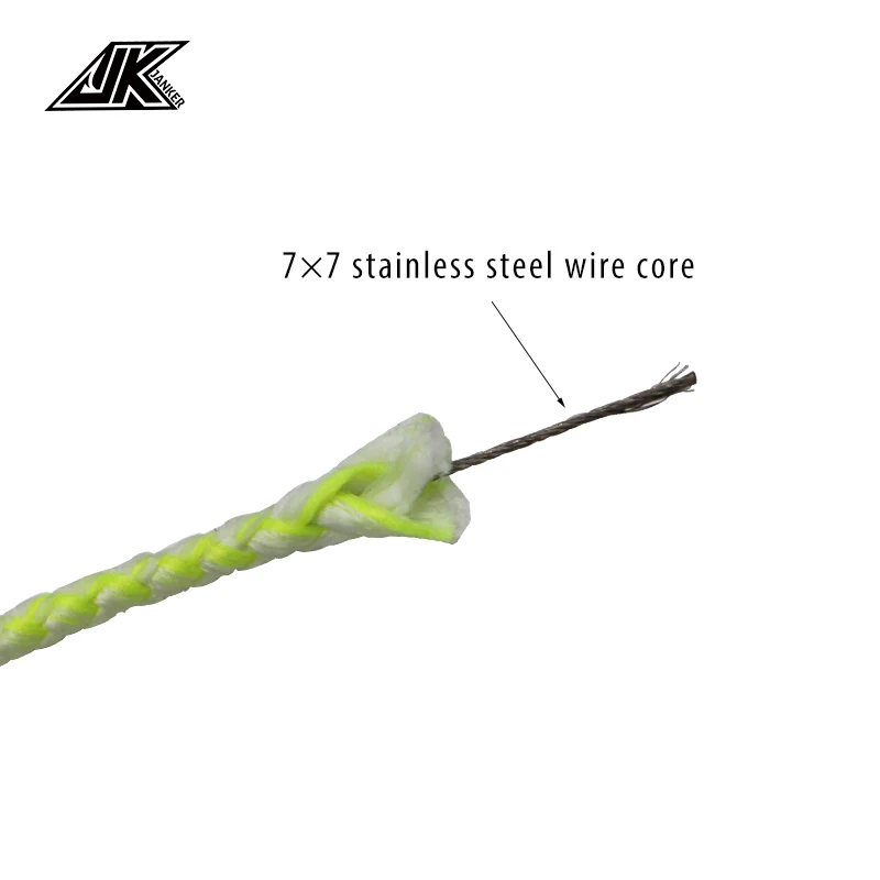 Línea de asistencia de PE luminosa JK 90/120/150LB 7*7 núcleo de alambre de acero inoxidable barra de refuerzo alta más fuerte 8 hebras línea de pesca trenzada verde