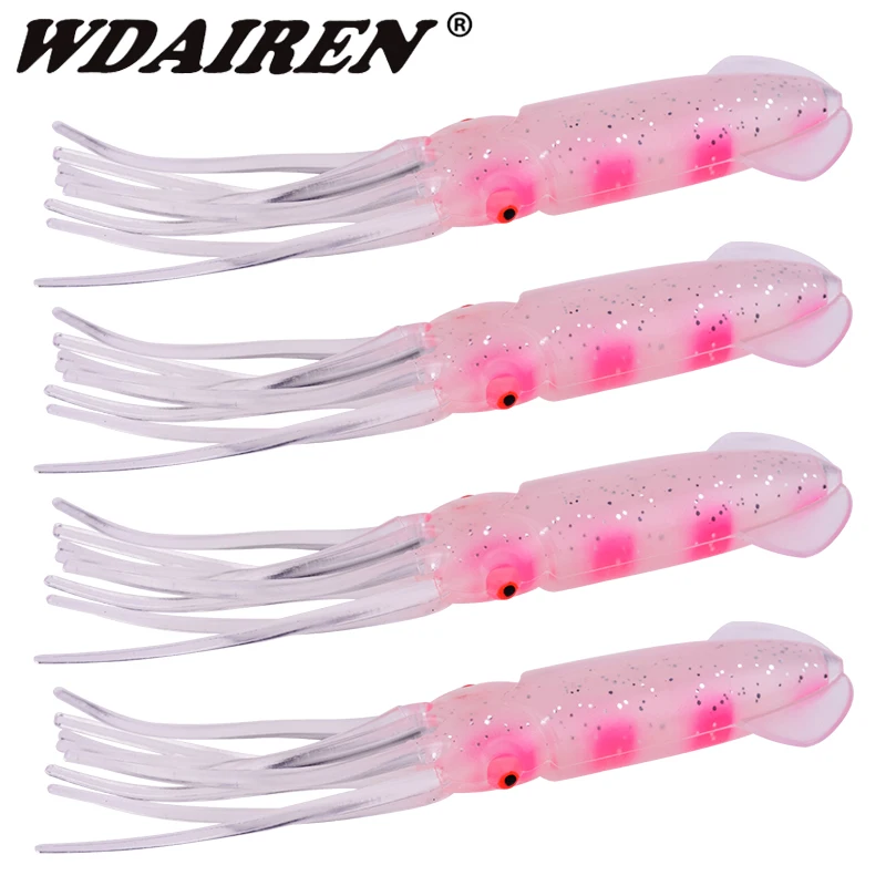 1 Uds. Señuelos blandos con falda de calamar y pulpo, 12cm, 11,5g, Pesca en el mar, Wobblers nocturnos, cebos de goma artificiales brillantes para atún Sai Pesca