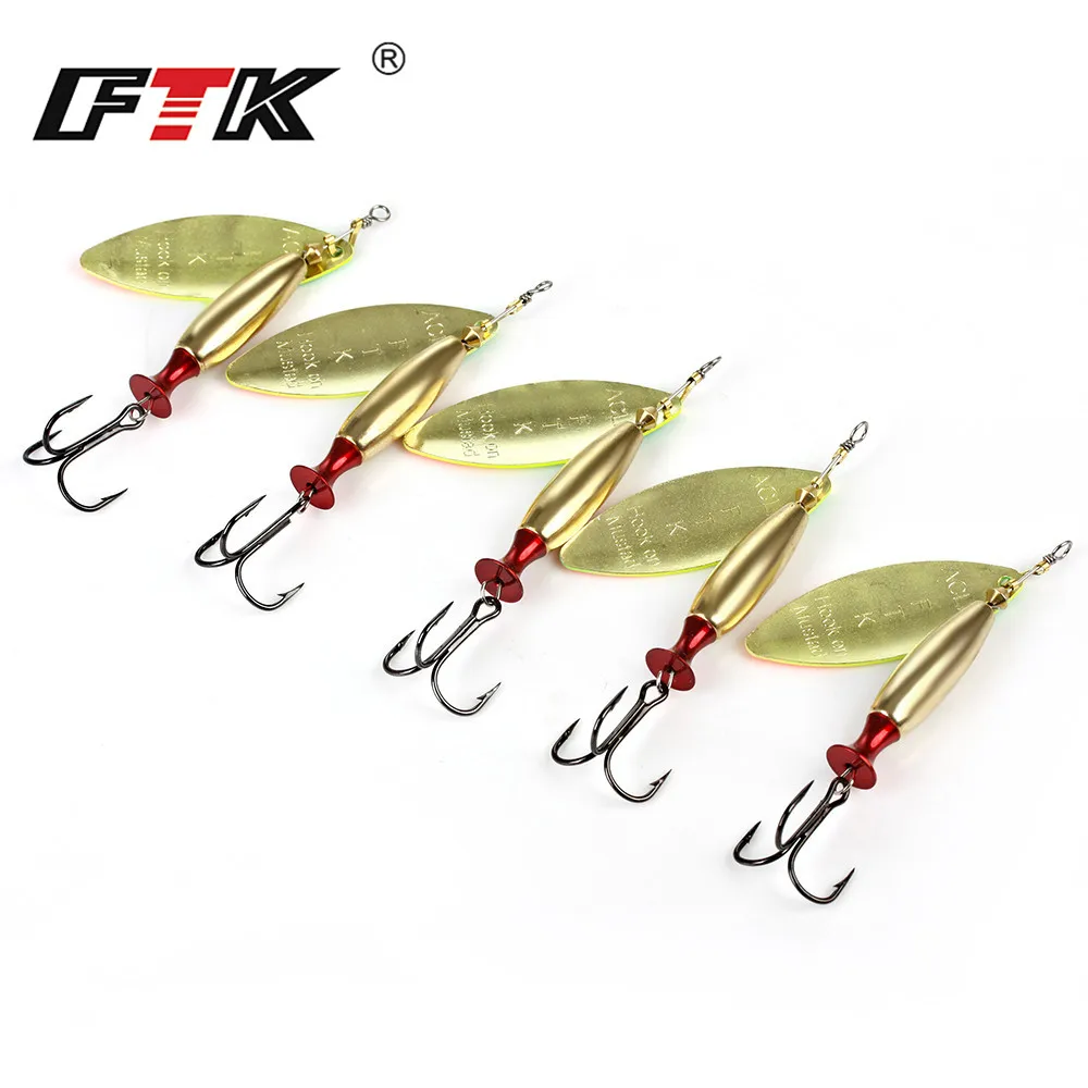 FTK, 1 unidad, cebo giratorio de 18g y 24g, cuchara dura, señuelos para lubina, señuelo de pesca de Metal con anzuelos triples de plumas para pesca de Lucio - imagen 3