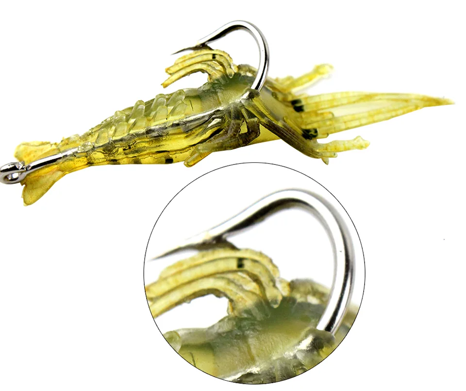 Cebo Artificial de silicona para camarones luminosos, simulación de gambas suaves con ganchos, Wobbler de carpa para aparejos de pesca, señuelo de carpa, 10 Uds. - imagen 5