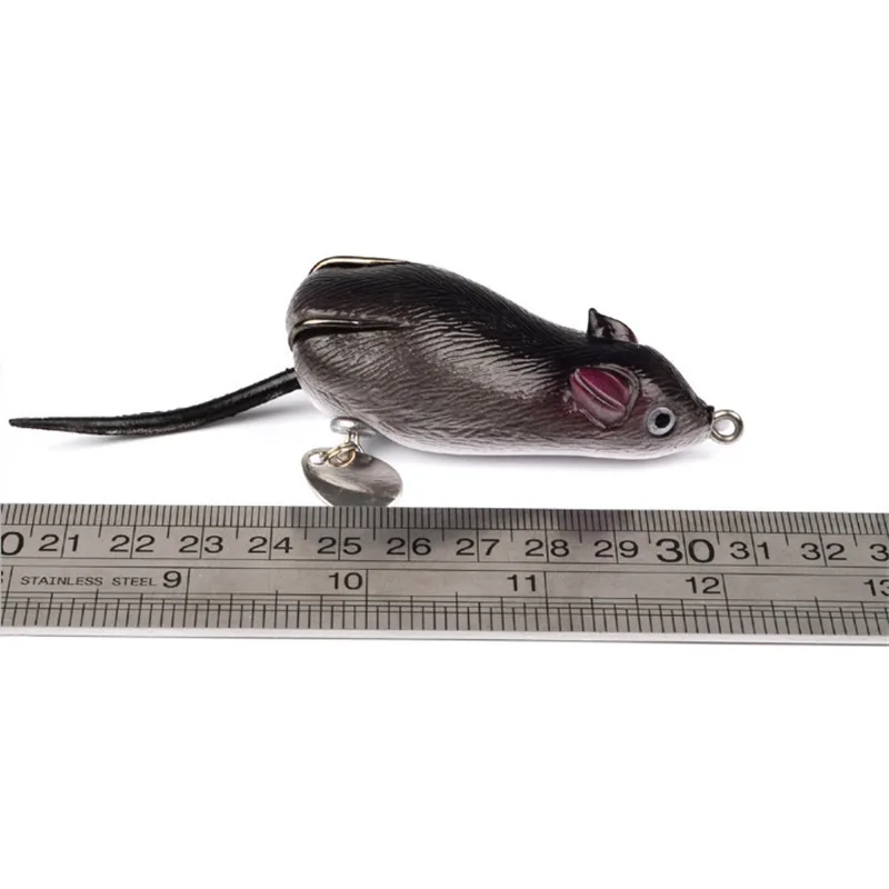 FISHIINAPOT-señuelo de pesca de silicona Artificial, 1 unidad, ojos 3D, ratón suave negro, sonido de campanas, 7cm/17g, Rana, mar, Swimbait, Crankbait - imagen 4