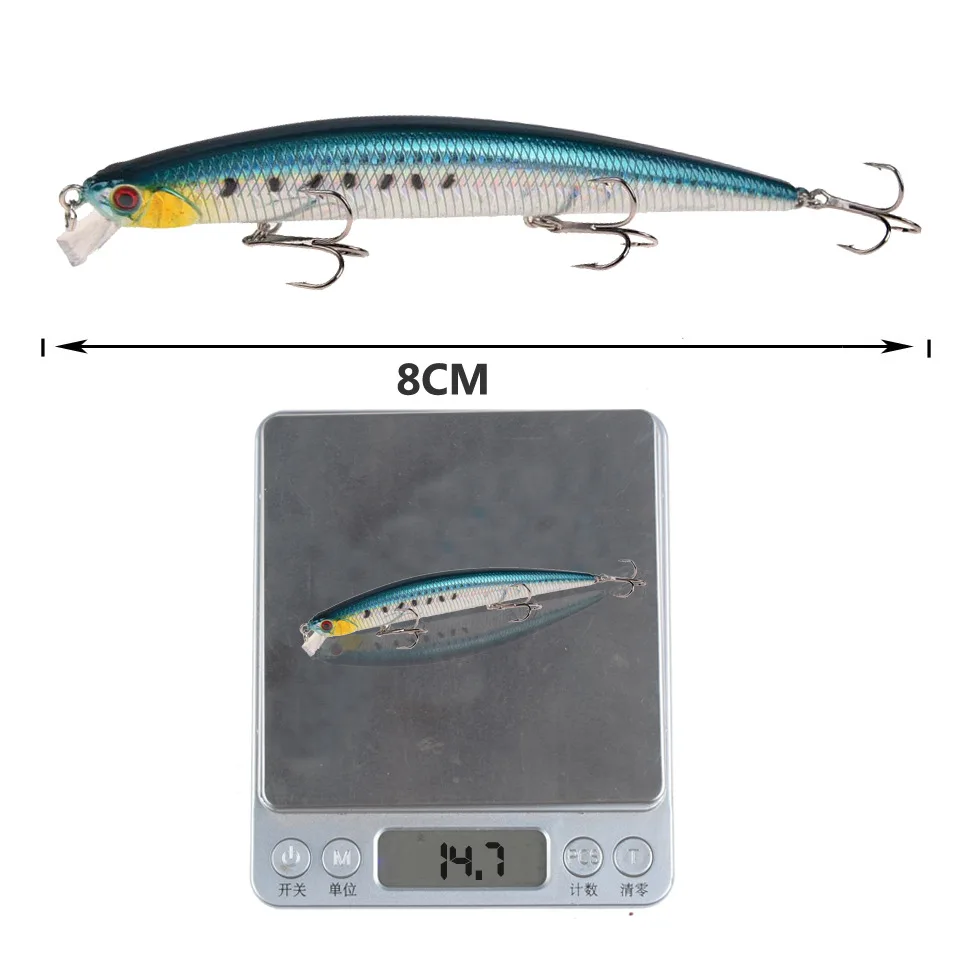 Señuelo de pesca de pececillo largo, cebo duro Crankbait Wobblers Leurre 13cm/14,7g, cuerpo apretado, 3 ganchos, cebos artificiales para lubina y Lucio, 1 piezas - imagen 4