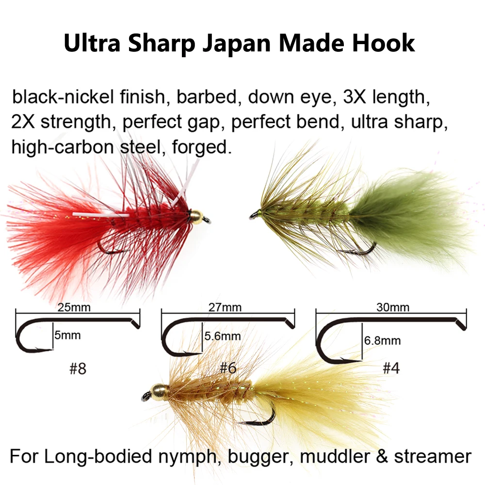 Bimoo-Serpentinas de insectos, cabeza de latón, patas de goma, pesca de moscas, Lucio, lubina, trucha arcoíris, Señuelos de Pesca, rojo y negro, 5 uds. - imagen 2