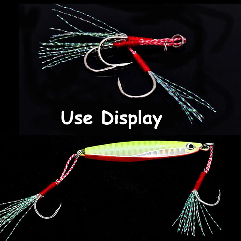 Anzuelos de pesca de Jigging lento, 200 uds, individual, con púas, de acero al carbono, con pluma, Señuelo de pesca de mar - imagen 2