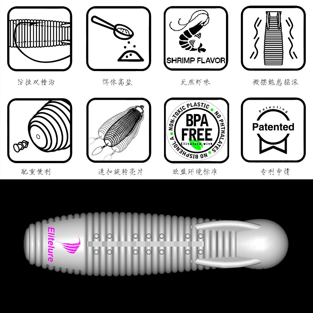 ELITELURE-cebo de silicona suave que se hunde, gusanos de pesca, tubo larva, cebos de gusanos Neko Rig señuelos aparejos de pesca para lubina perca Shad - imagen 2