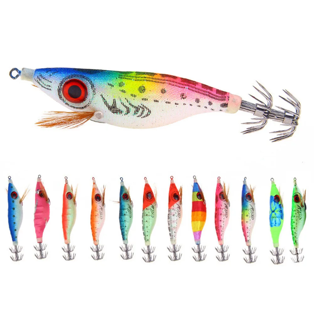 1 Uds 9,2g 10cm señuelo de calamar plantillas de camarones señuelo de madera señuelos de pulpo luminosos ojos 3D sepia cebo Artificial Jigging Fshing señuelo