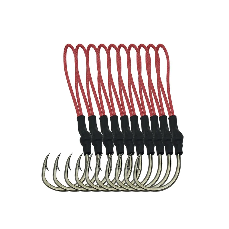 10 unids/lote 1/0 - 10/0 anzuelo de pesca de alto carbono anzuelo de pesca Jigging de acero inoxidable con línea de PE anzuelo de pesca de agua salada