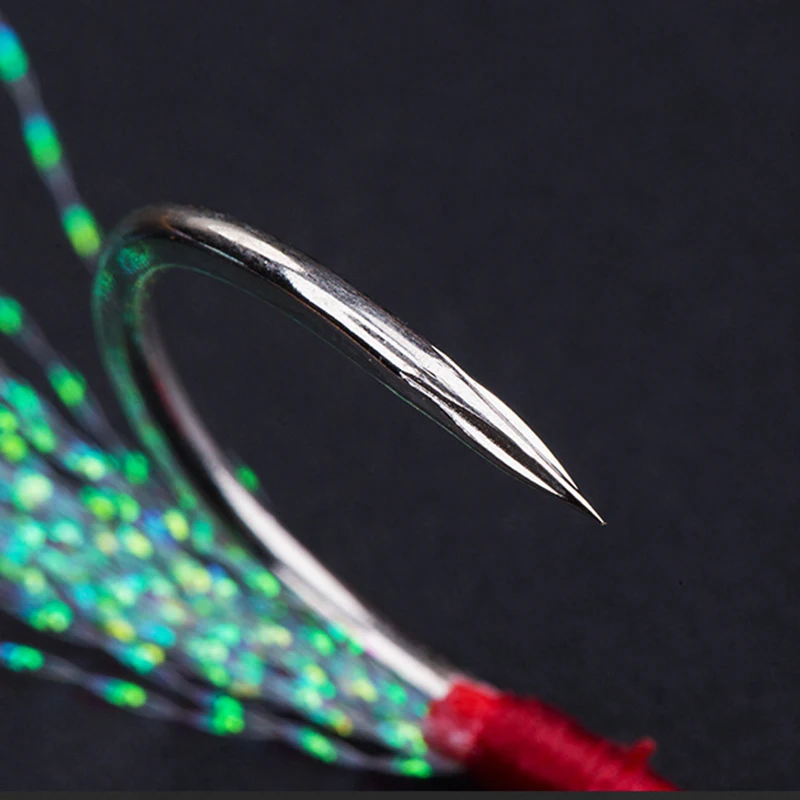 400 Uds anzuelos pluma hierro alambre brillante púas ranura de sangre anzuelo individual barco de mar señuelo accesorios de pesca oscilación lenta - imagen 4