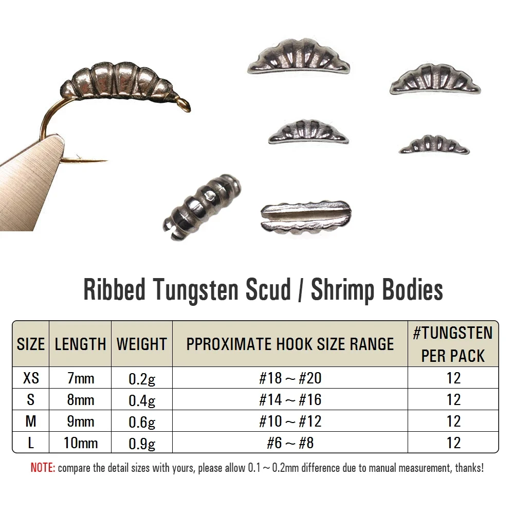 WIFREO, 12 Uds., esperanzas de pesca con mosca, plantilla de cuerpo pesado, cuentas traseras acanaladas, Scud/gamba/cuerpos de ninfa, Material de gancho para atar moscas - imagen 5