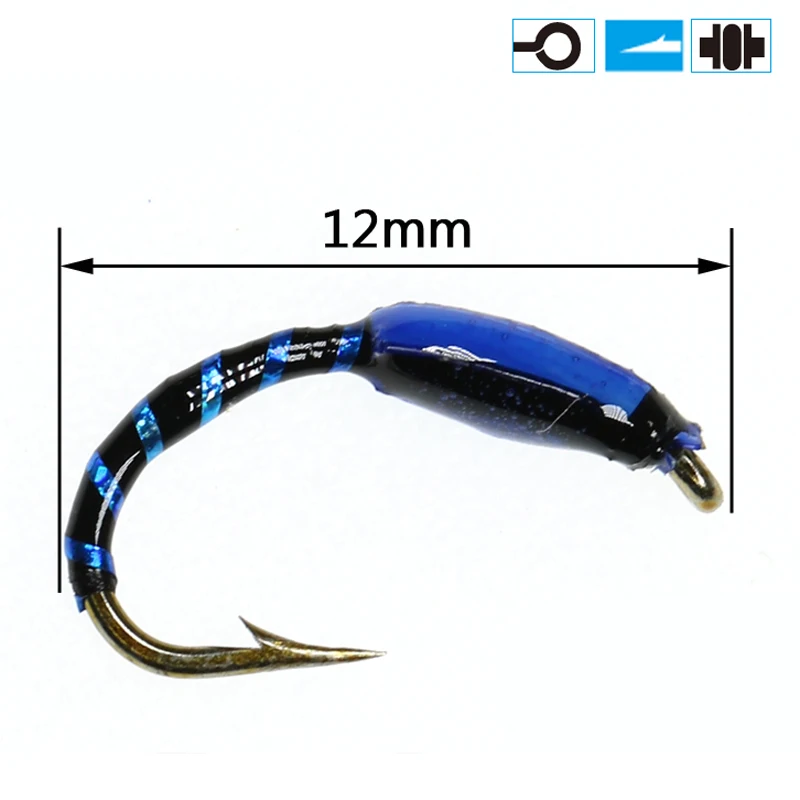 Zumbador de epoxi de varios colores, con mosca de señuelo de pesca de trucha Nymph, cebo de insectos rojo, naranja, azul, negro, UV, Hegene, n. ° 12, 50 Uds.
