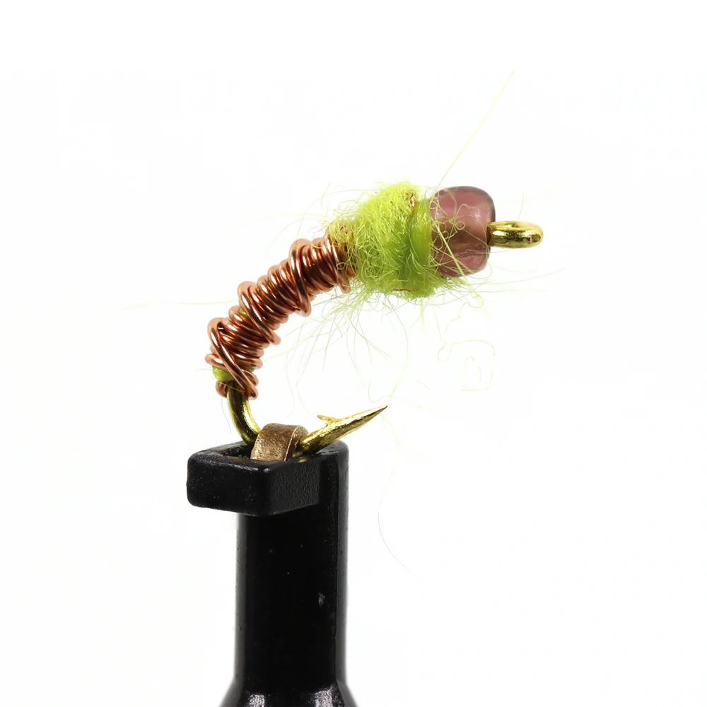 Bimoo-SEÑUELOS DE pesca con mosca, 12 unidades, #16, de color negro, rojo y dorado, con cabeza de cuentas, ninfas, moscas, salmón, trucha - imagen 5