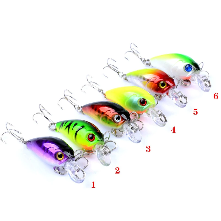 Señuelos duros/falsos/artificiales/de manivela, Mini Crankbait/carpas, 4,5 cm, 4g, flotantes, para Lucio/pez/lubina, 6 piezas - imagen 3