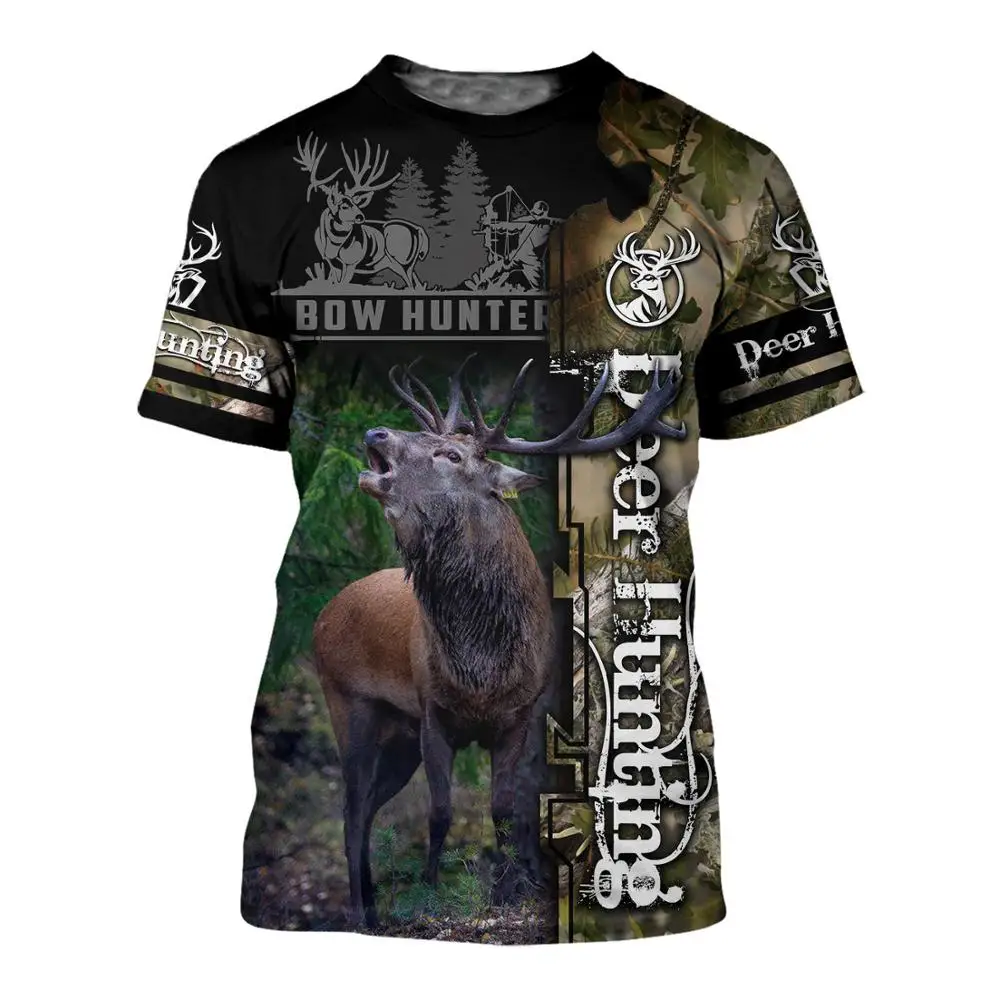 Camiseta con estampado 3D de pesca y caza de ciervos para hombre, camiseta de manga corta a la moda Harajuku, camisetas informales Unisex de calle de verano, tops DY001 - imagen 5