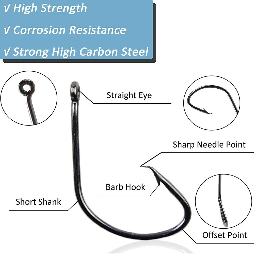 Anzuelos de pesca de acero de alto carbono, Círculo de pesca único, señuelo Offset para Carpa, Trucha, lubina, 1000/500 piezas - imagen 3