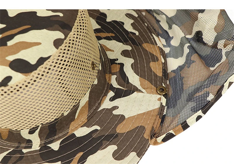 Sombrero de camuflaje con panel de malla para protección al aire libre