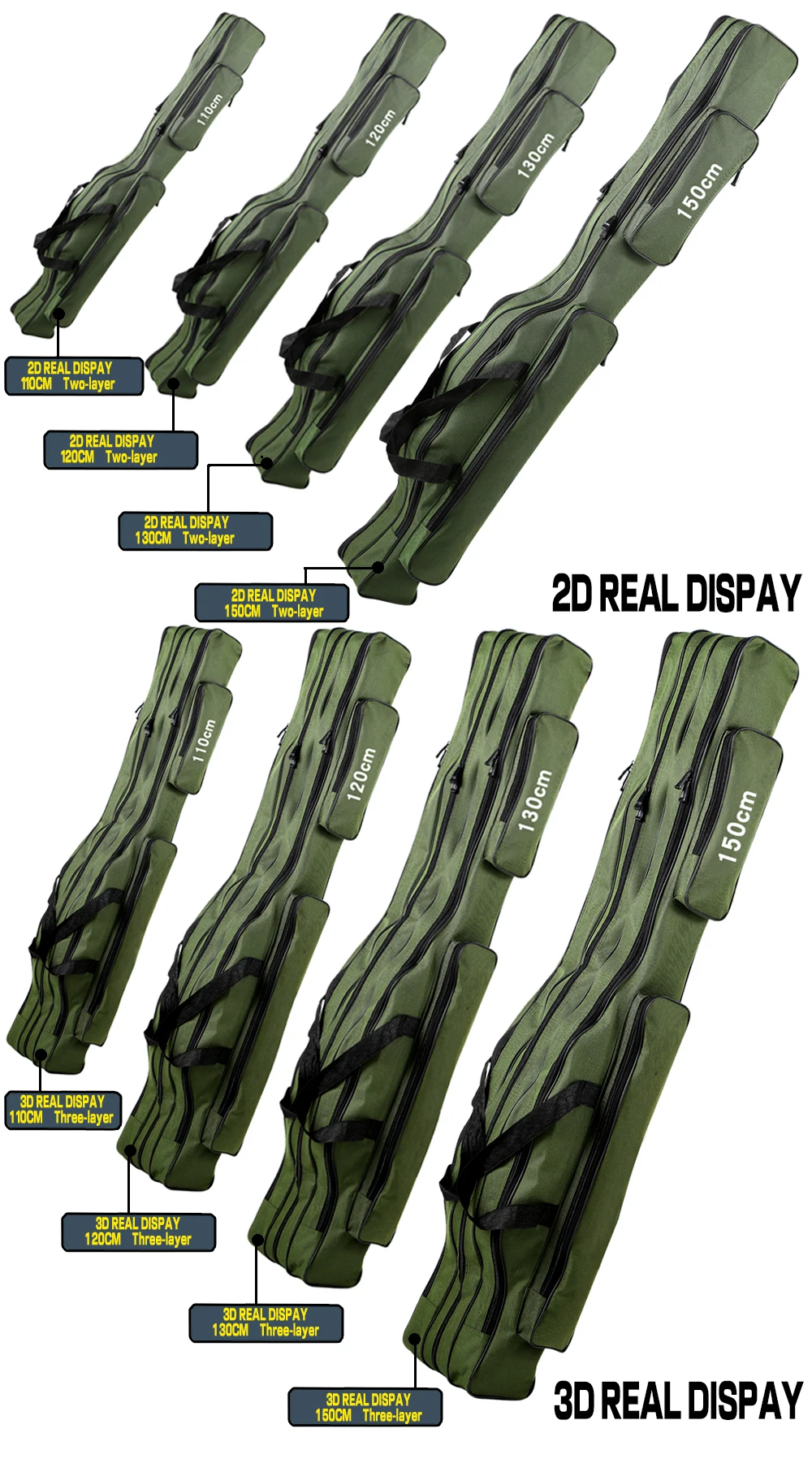 Una serie de estuches para rifles o fundas para armas, que están diseñados para proteger las armas de fuego durante el transporte o almacenamiento. Estos casos suelen ser utilizados por cazadores, tiradores deportivos y personal militar. Los estuches se muestran en varias orientaciones y con diferentes etiquetas de texto, posiblemente indicando características o especificaciones.
