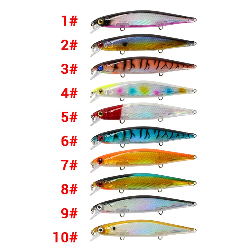 Señuelo de Pesca de pececillos, cebo Artificial duro flotante, ojos 3D, 11cm, 13g, aparejos de Pesca de carpa, 10 unidades por lote - imagen 4
