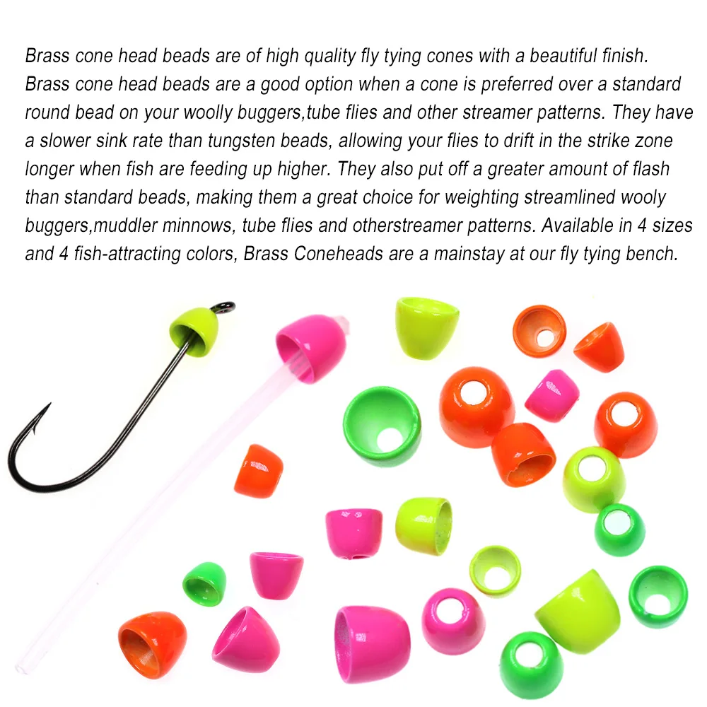 ICERIO tubo de cuentas de cabeza de cono de latón UV, Material de atado de moscas para Señuelos de Pesca de agua salada, 20 piezas - imagen 5