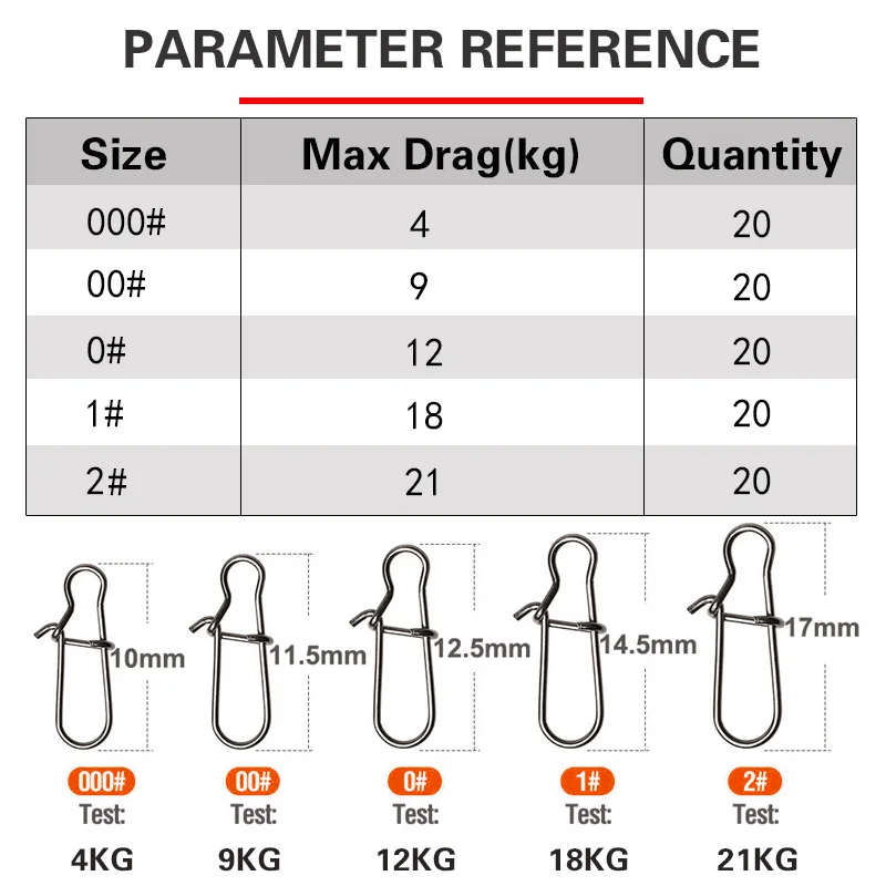 LSP-gancho de acero inoxidable con cierre giratorio, anillo sólido de seguridad, Conector de gancho de pesca, accesorios de pesca, 20 unids/lote por paquete - imagen 3