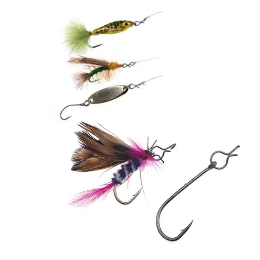 Cebos de pesca con mosca, anzuelos de cambio rápido para moscas, cierre de acero inoxidable, broches de pesca negros, aparejos giratorios de enlace con Clip, 50 Uds. - imagen 4