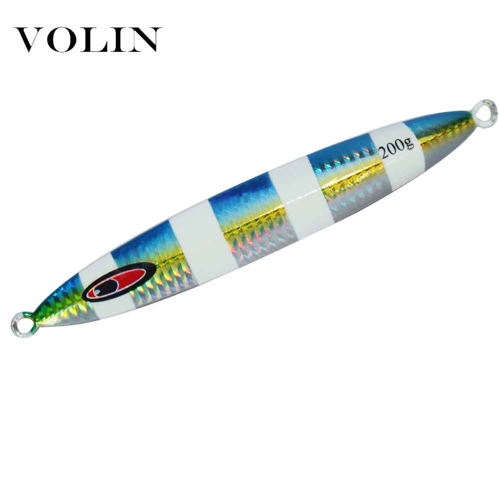 VOLIN llavero nuevo 1 Uds lento hundimiento de la plantilla de Metal señuelo 200g 250g pesca luminosa cebo duro cebra agua salada señuelo de Jigging pesca - imagen 4