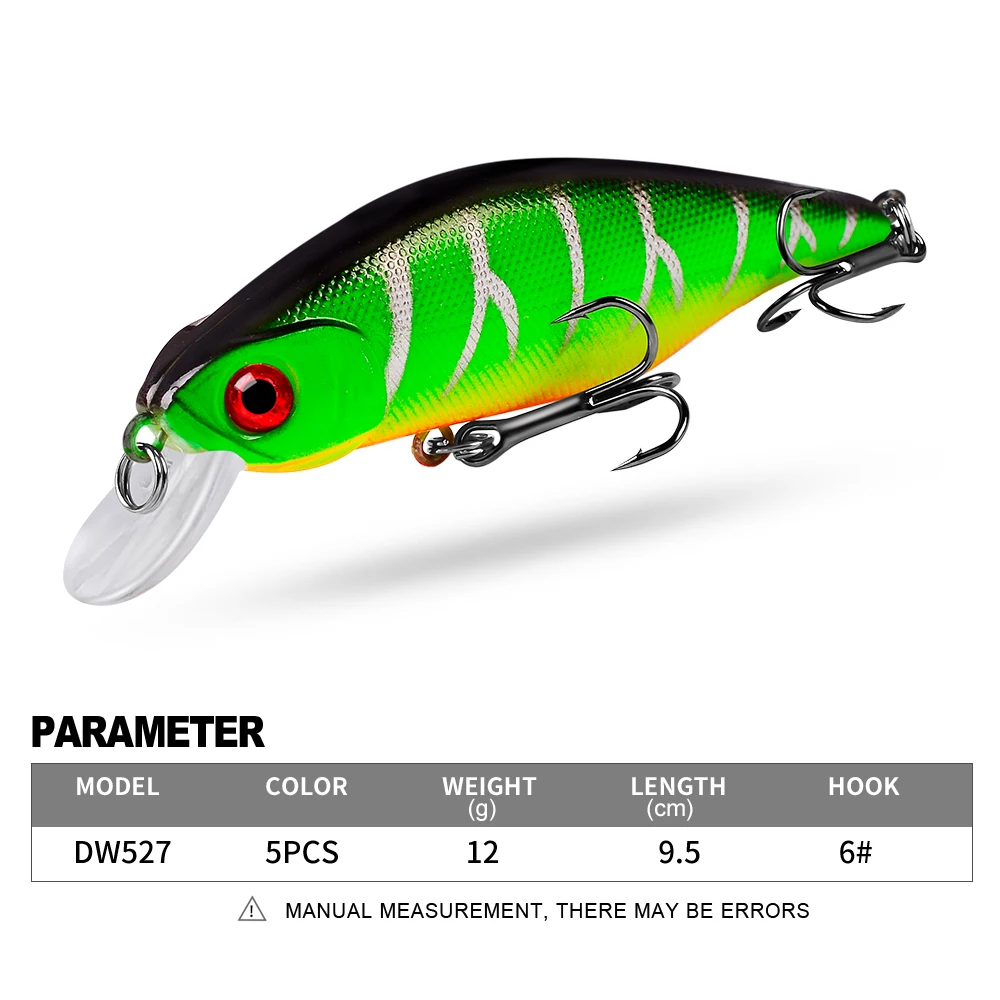 VALHALLA-señuelo flotante para pececillos, 5 unidades, 9,5 cm, 12g, cebo de pesca de fundición Artificial duro Wobblers Topwater Crankbait, aparejos de pesca - imagen 3