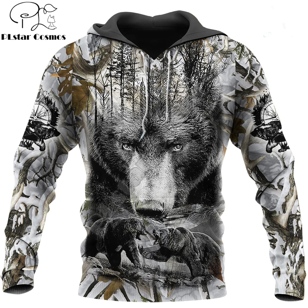 Sudadera con capucha de otoño para hombre con estampado 3D de caza de oso de amor, ropa de calle Unisex, chaqueta informal con cremallera, jersey KJ620