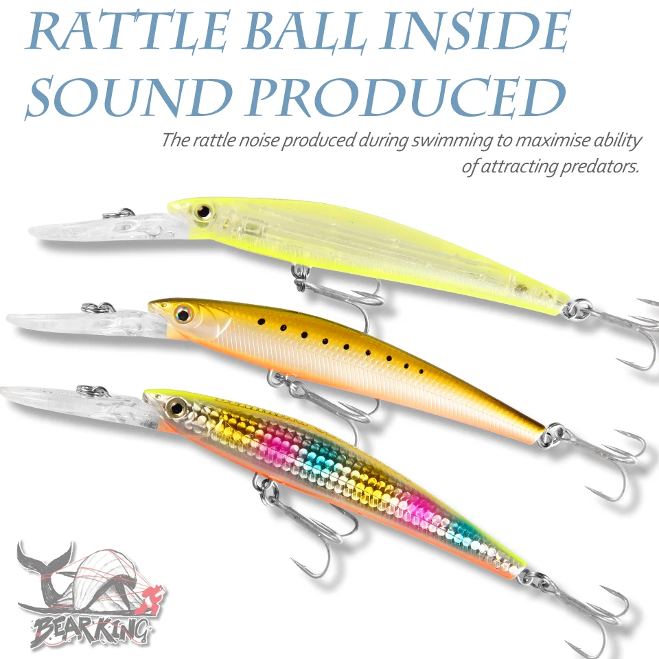 BEARKING-cebos duros superiores para pesca, 120mm, 22g, pececillo de fundición larga, Wobblers, profundidad de buceo, Lucio de 6-10 pies - imagen 3