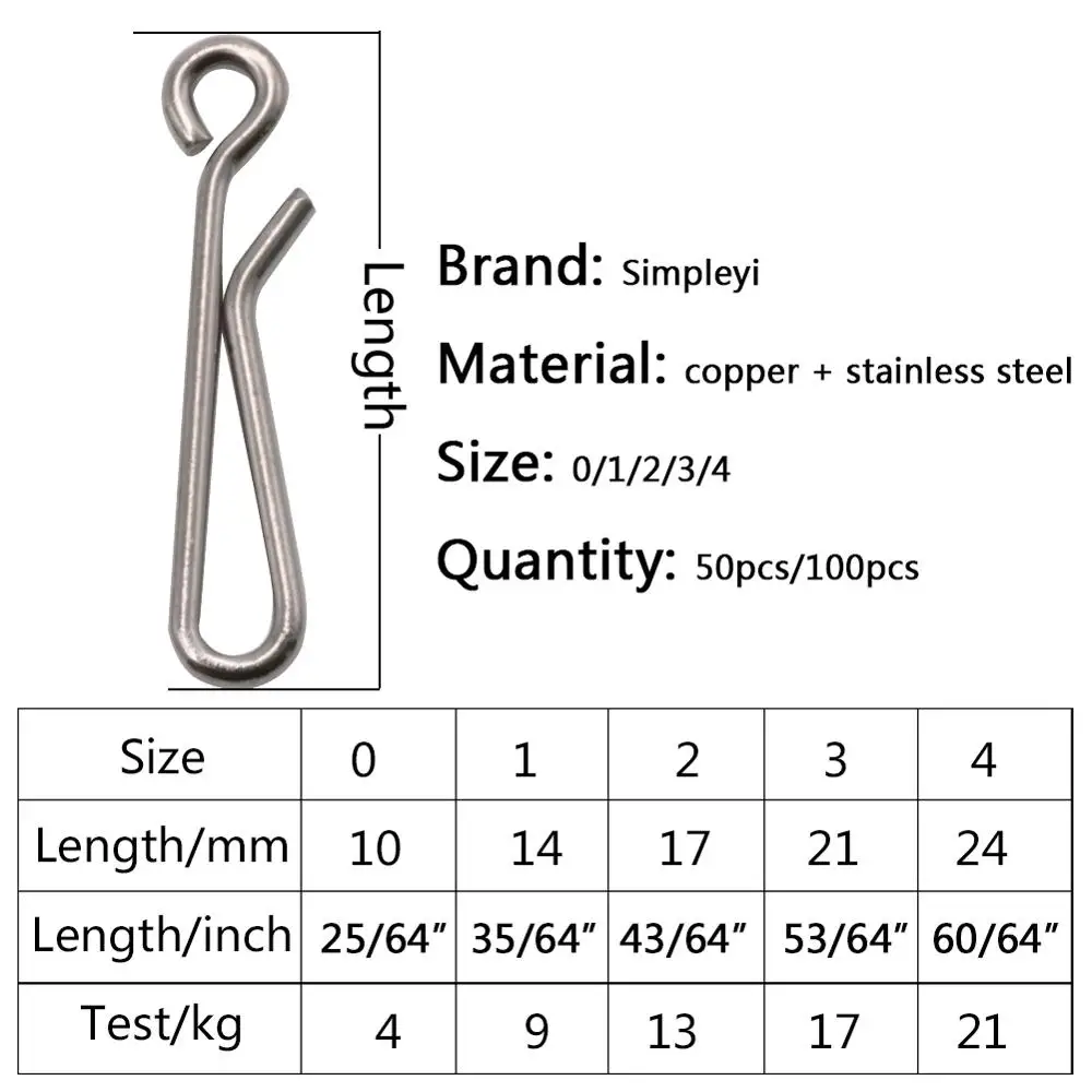 50-100 unids/caja de acero inoxidable gancho rápido Clip bloqueo Snap giratorio anillos sólidos 0 #-4 # seguridad Snaps conector de gancho pesca gancho herramienta - imagen 2