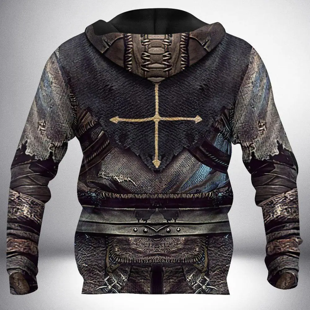 Caballero templario armadura 3D completamente estampado Sudadera con capucha para hombres/mujeres Harajuku moda Sudadera con capucha chaqueta Casual pulóver KJ010 - imagen 5