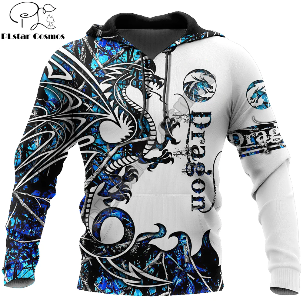 Hermoso tatuaje de dragón azul con estampado 3D para hombre, Sudadera con capucha Unisex de otoño e invierno, jersey con cremallera, ropa de calle informal KJ431 - imagen 2