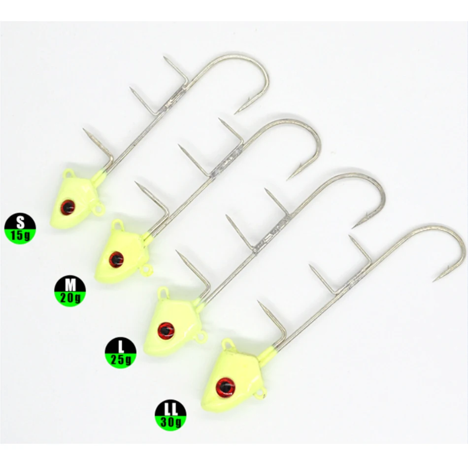 Anzuelos luminosos para pesca, 1 unidad, 15g-225g, cola de pelo, placa de hierro, cabeza de anzuelo - imagen 4