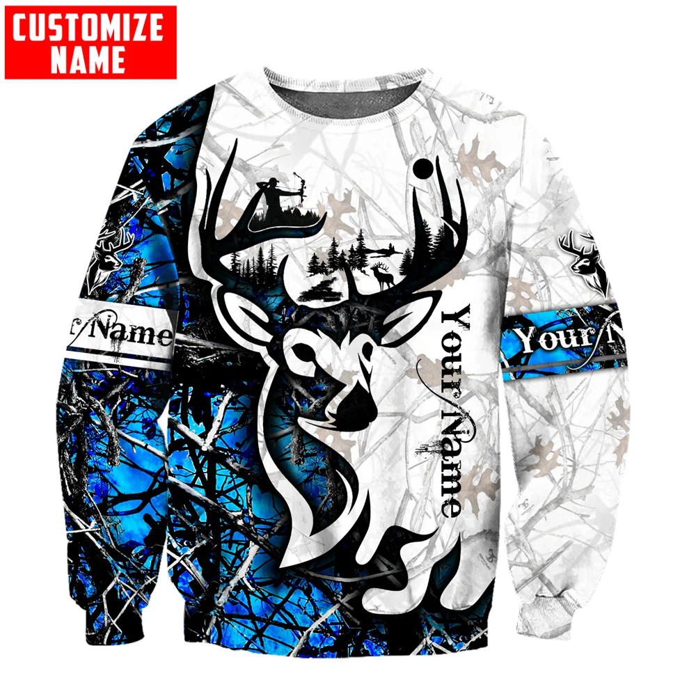 Sudadera con capucha y sudadera con estampado 3D de caza de ciervos con nombre personalizado para hombre, sudaderas con capucha con cremallera Unisex de otoño, ropa de calle informal KJ817 - imagen 3